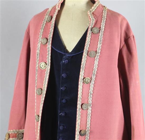 Nine theatrical frock coats and a waistcoat, in various colours and sizes